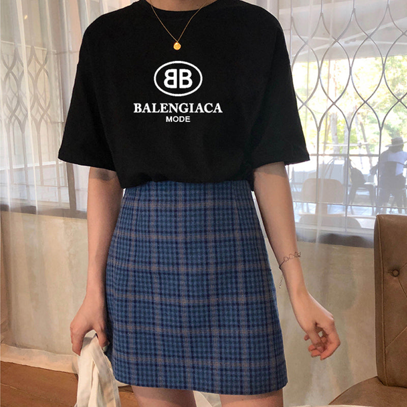 Pure cotton neckline printed letters simple loose version short-sleeved T-shirt