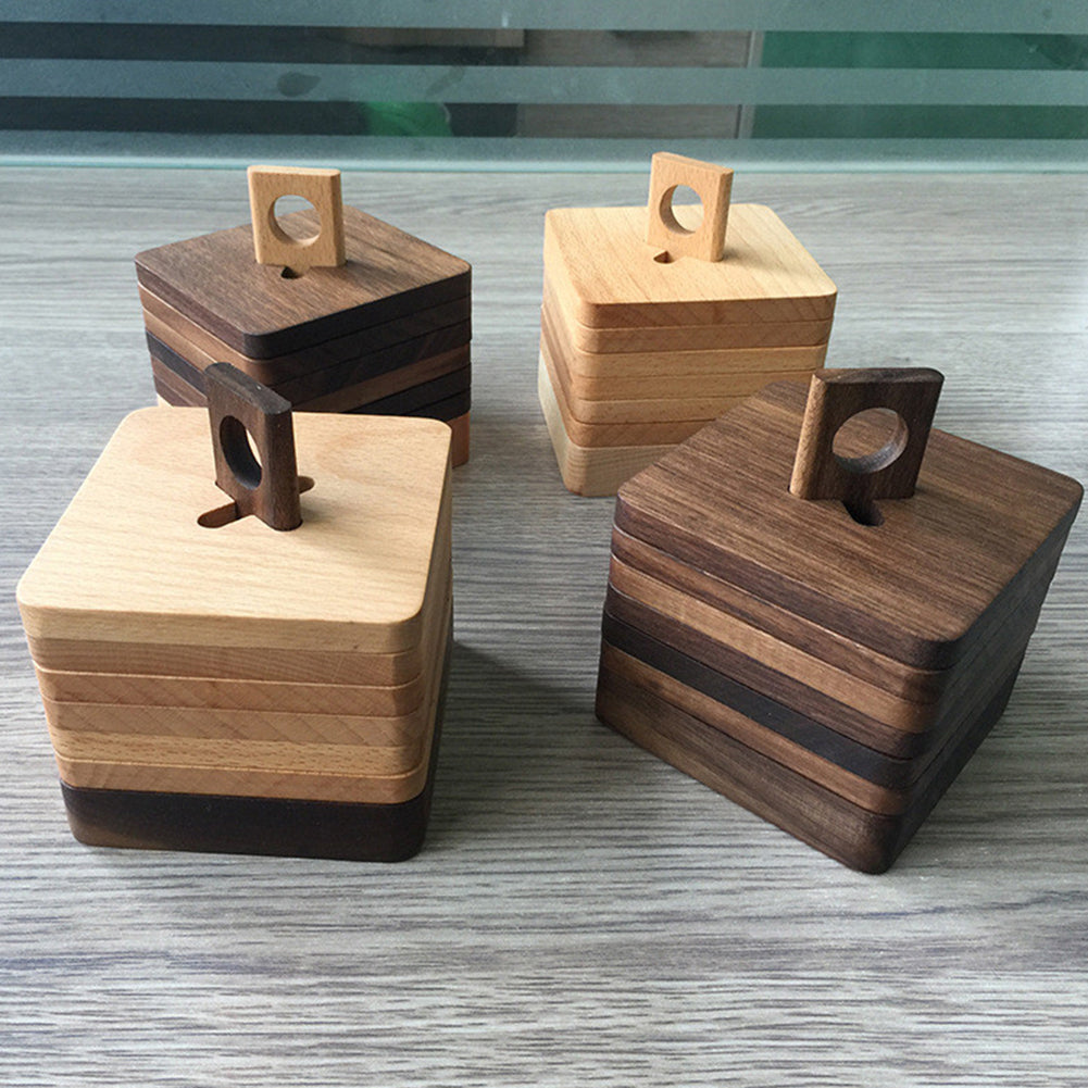 6Pcs Square Wooden Heat Resistant Mat Coaster Coffee Tea Mug Cup Pad Place Mat