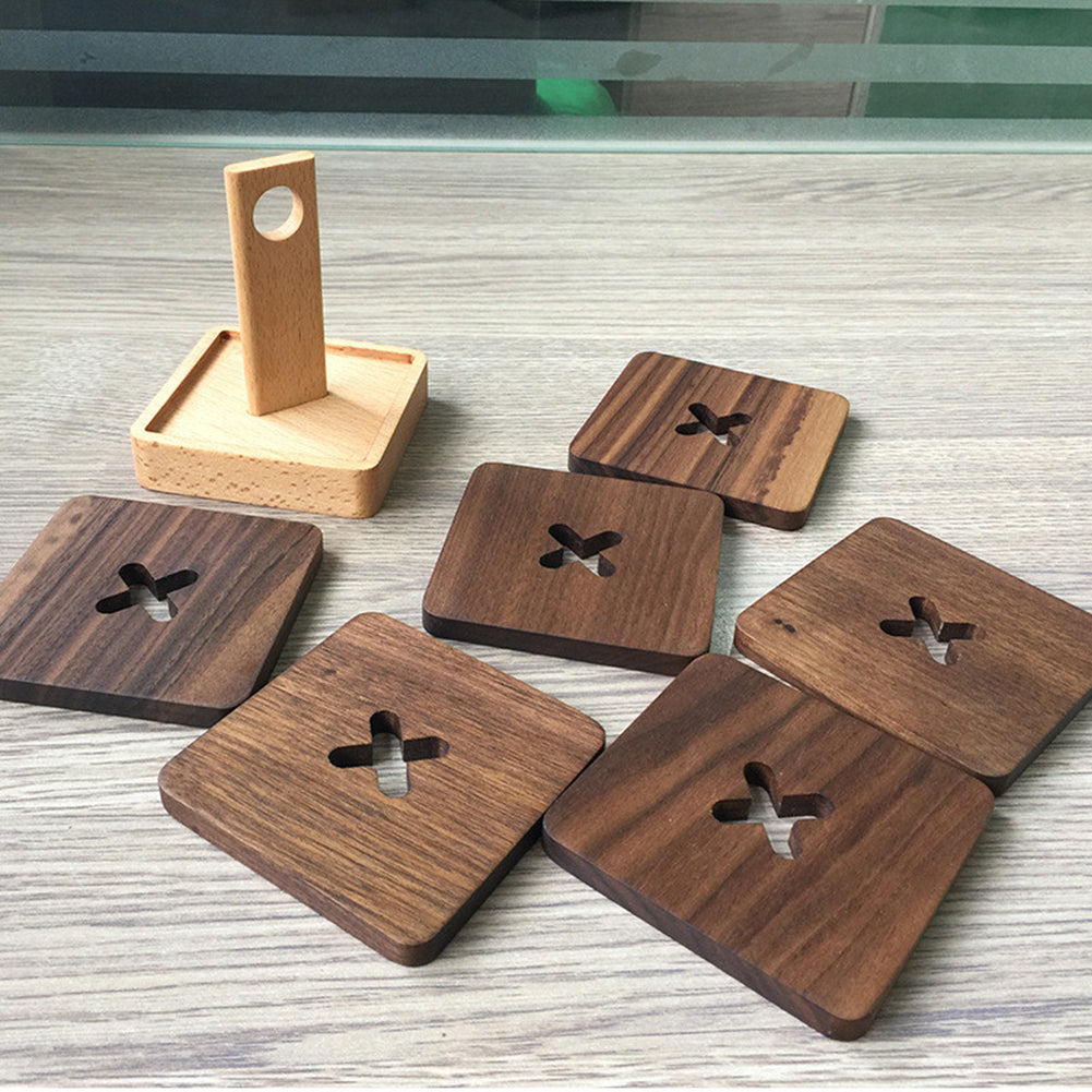 6Pcs Square Wooden Heat Resistant Mat Coaster Coffee Tea Mug Cup Pad Place Mat