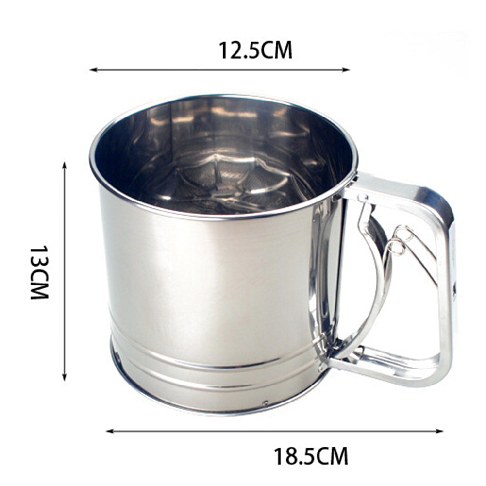 Stainless Steel Manual Dual-Layer Powder Flour Sieve Cup Mesh Filter Baking Tool