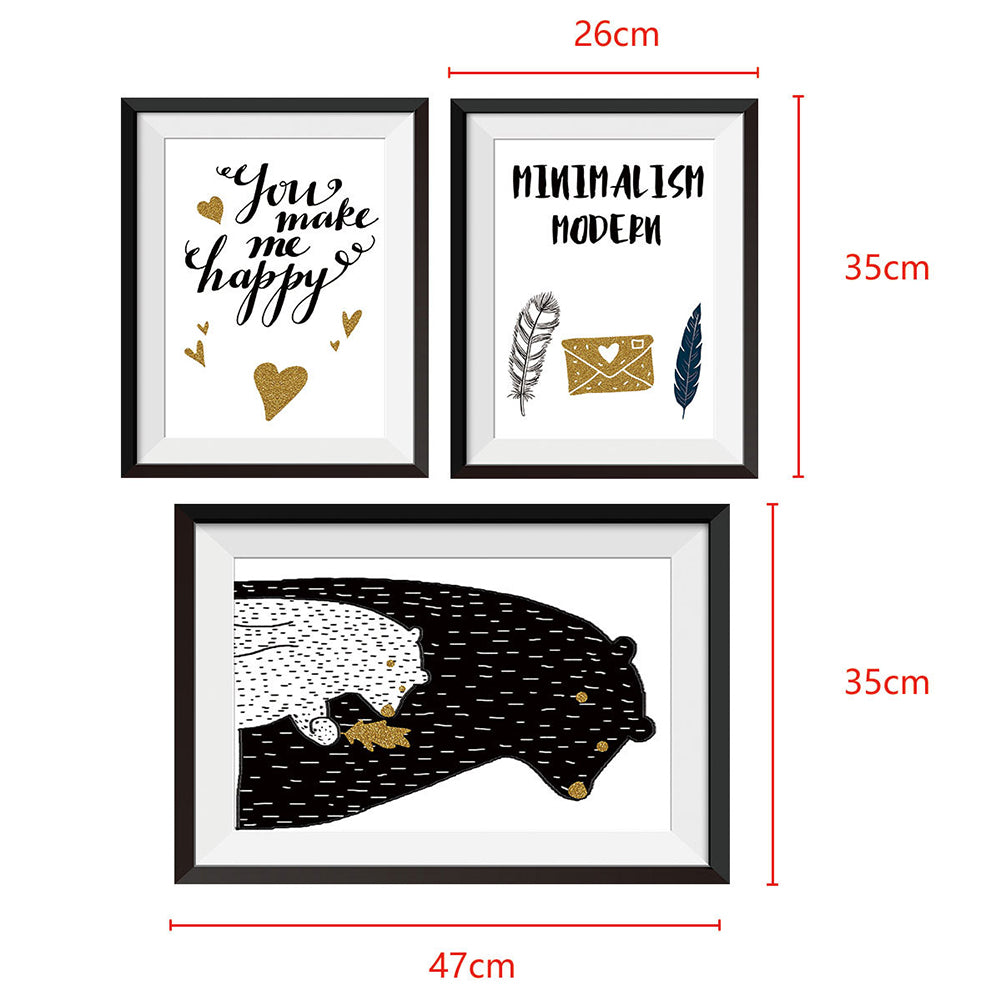 3Pcs/Set Bear Letters Wall Art Painting Decals Sticker Living Room Bedroom Decor