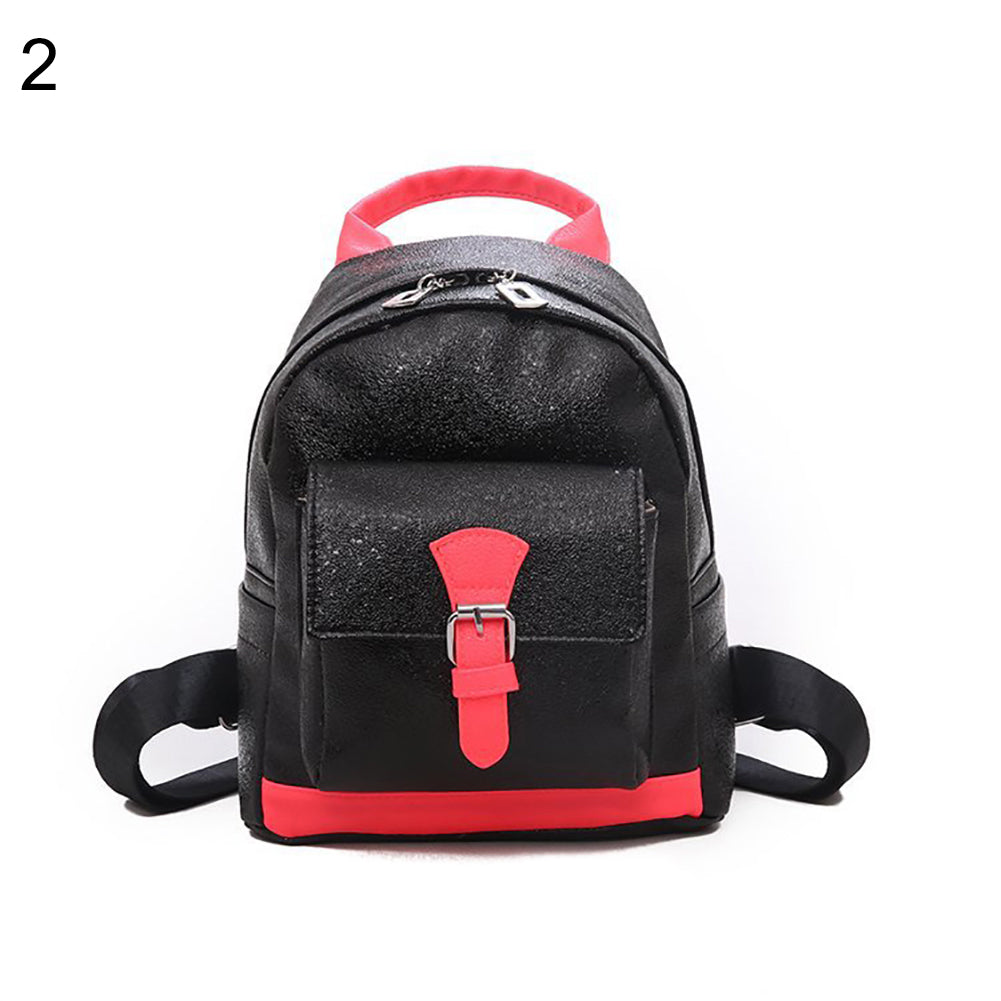 Fashion Women Color Block Laser Faux Leather Backpack Small Tote Shoulder Bag