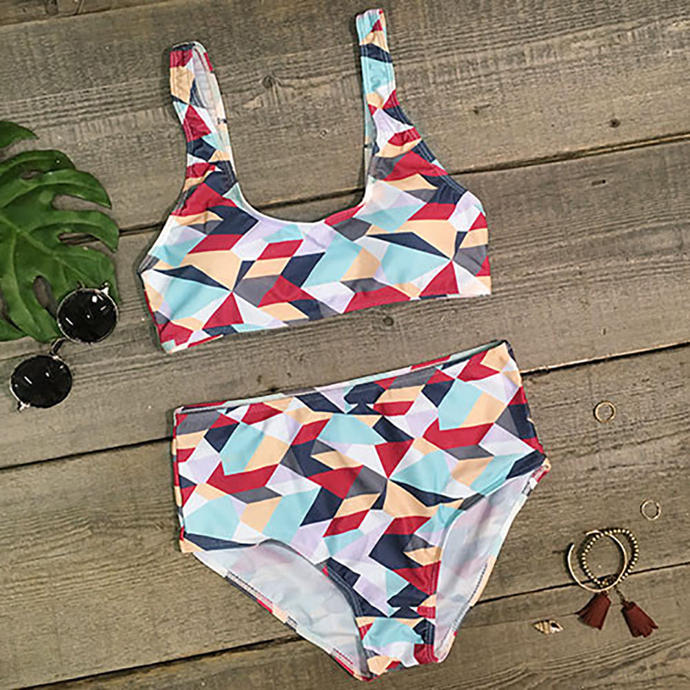 High Waist Bikini Set Geometric Pattern Swimsuit Swimwear Women Bathing Suit