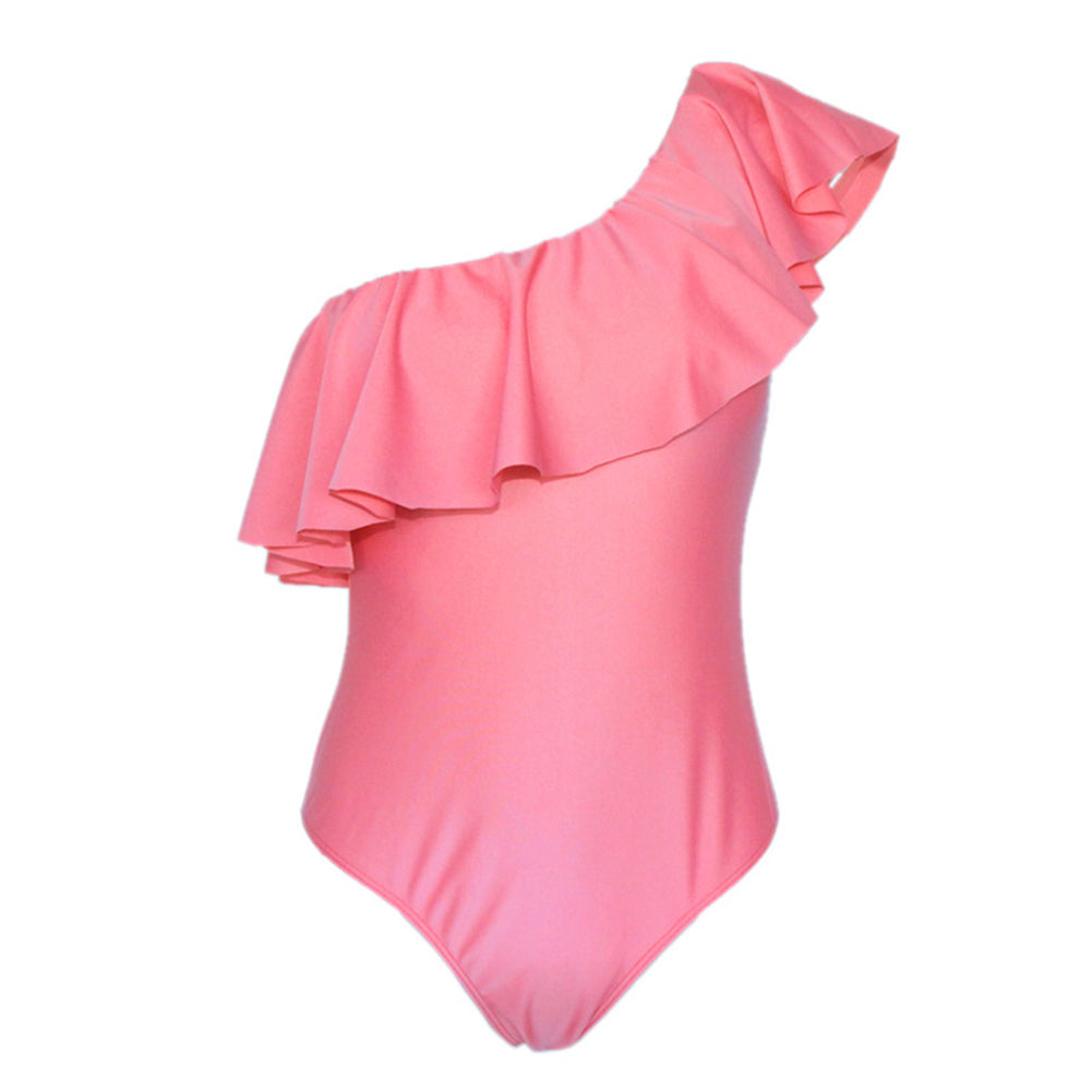 Sexy Ruffled One Shoulder Monokini Beach Women Solid Color One-piece Swimwear