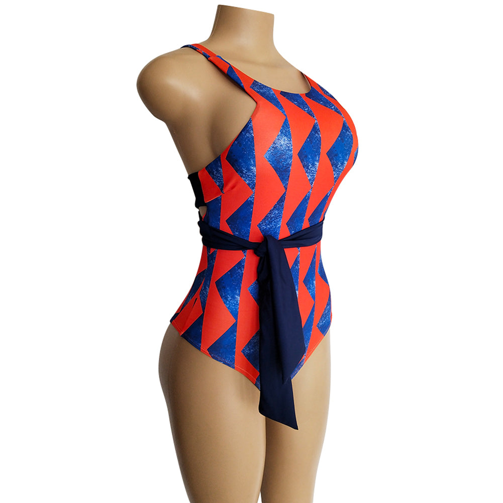 Sexy Triangle Print Women Monokini Bandage Backless One-piece Beach Swimwear