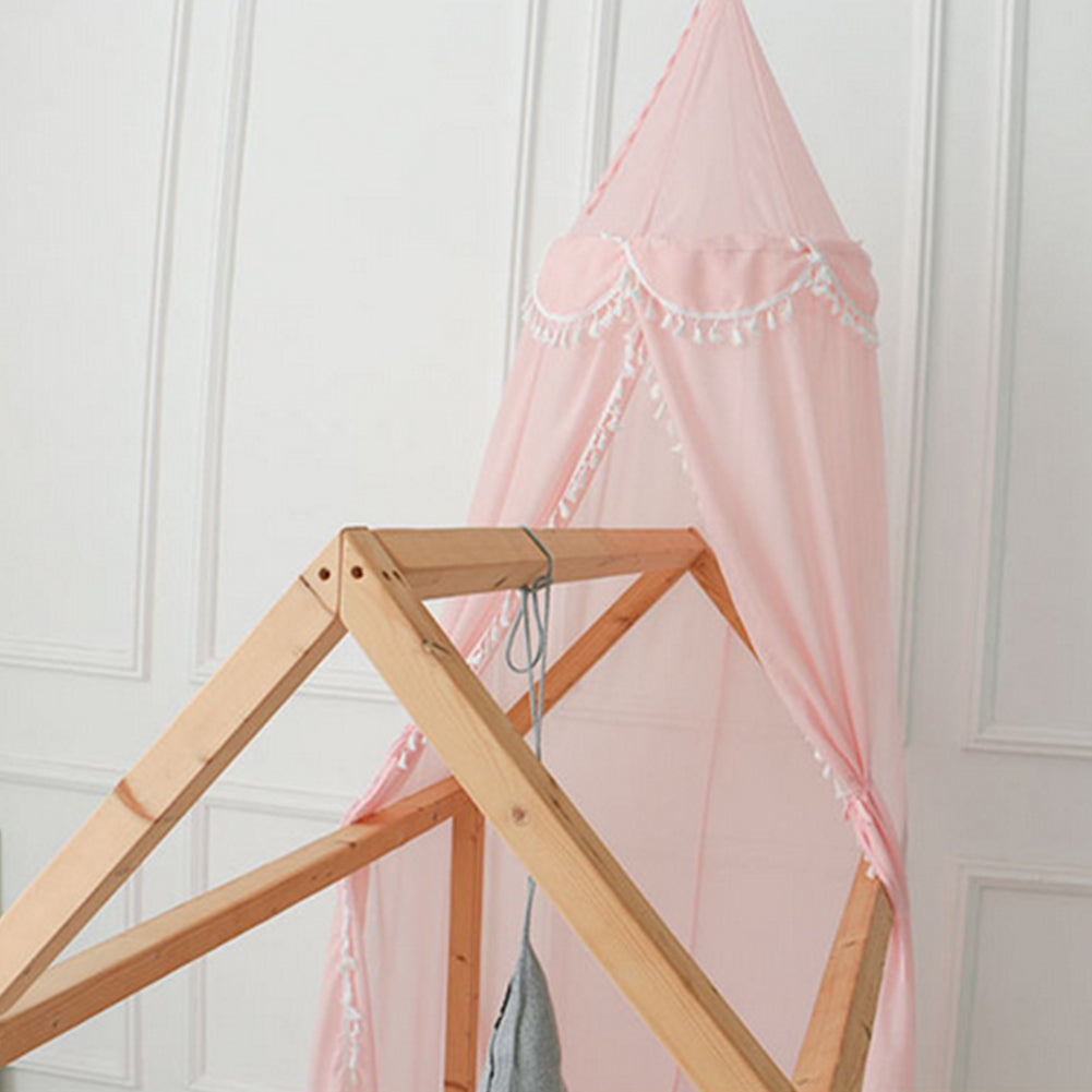 240cm Kids Baby Room Bed Curtain Canopy Pointed Tassel Chiffon Hung Mosquito Net