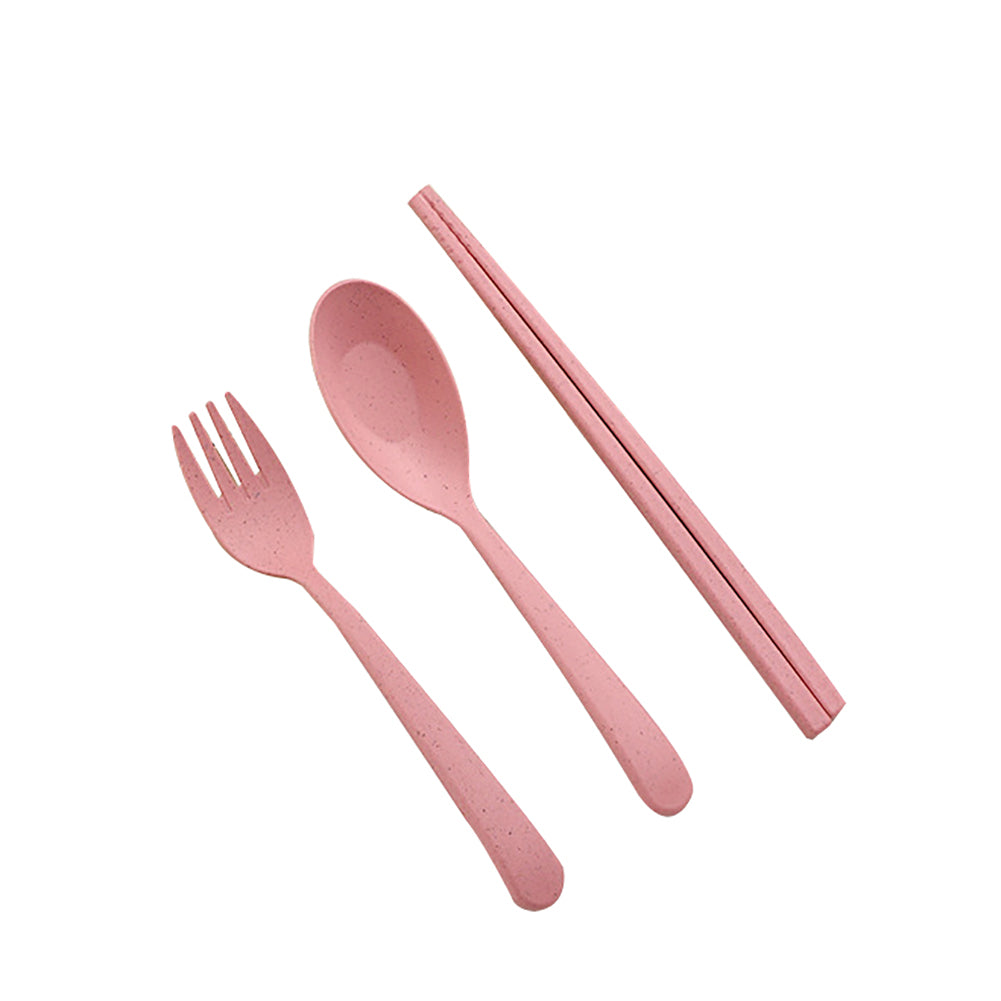 3Pcs Portable Fork Spoon Chopsticks Wheat Straw Cutlery Set Kids Tableware Kit