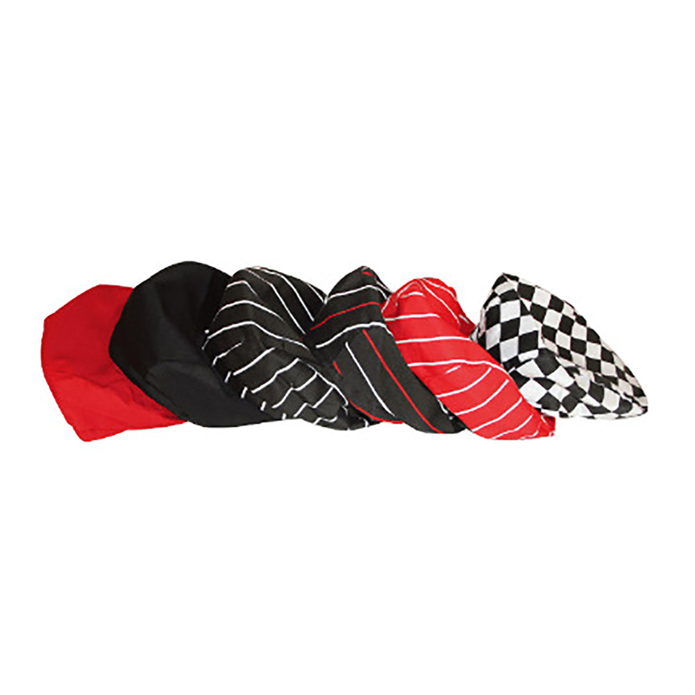 Striped Grid Print Cap Professional Kitchen Catering Waiter Cook Chef Hat