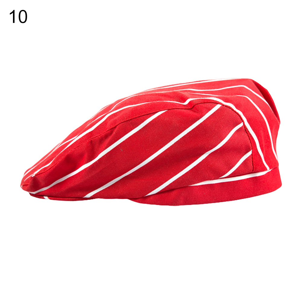Striped Grid Print Cap Professional Kitchen Catering Waiter Cook Chef Hat