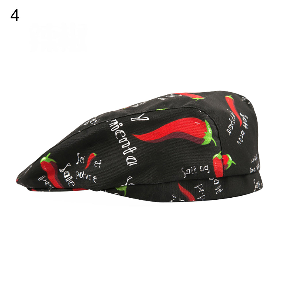 Striped Grid Print Cap Professional Kitchen Catering Waiter Cook Chef Hat