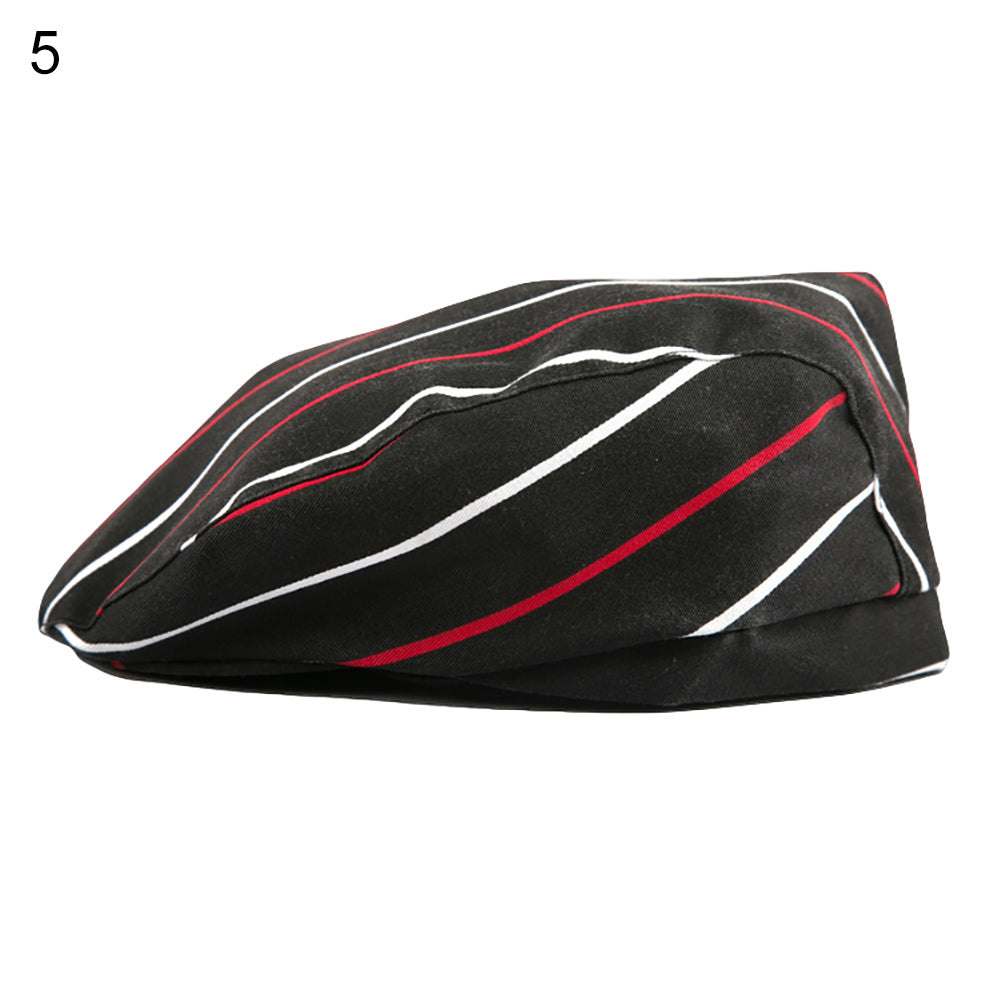 Striped Grid Print Cap Professional Kitchen Catering Waiter Cook Chef Hat