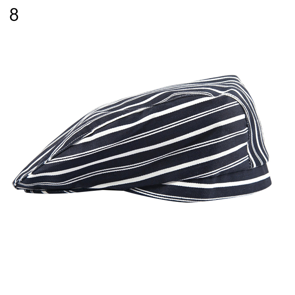 Striped Grid Print Cap Professional Kitchen Catering Waiter Cook Chef Hat