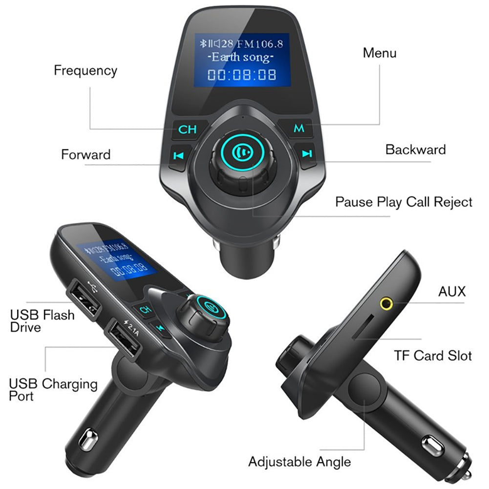 T11 Car LCD Bluetooth MP3 Player FM Transmitter Hands-free Dual USB Charger