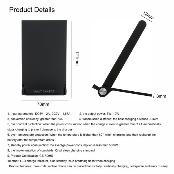 Q600 Qi Wireless Charger Fast Charge Stand for iPhone X Samsung Galaxy S7 S8 S9