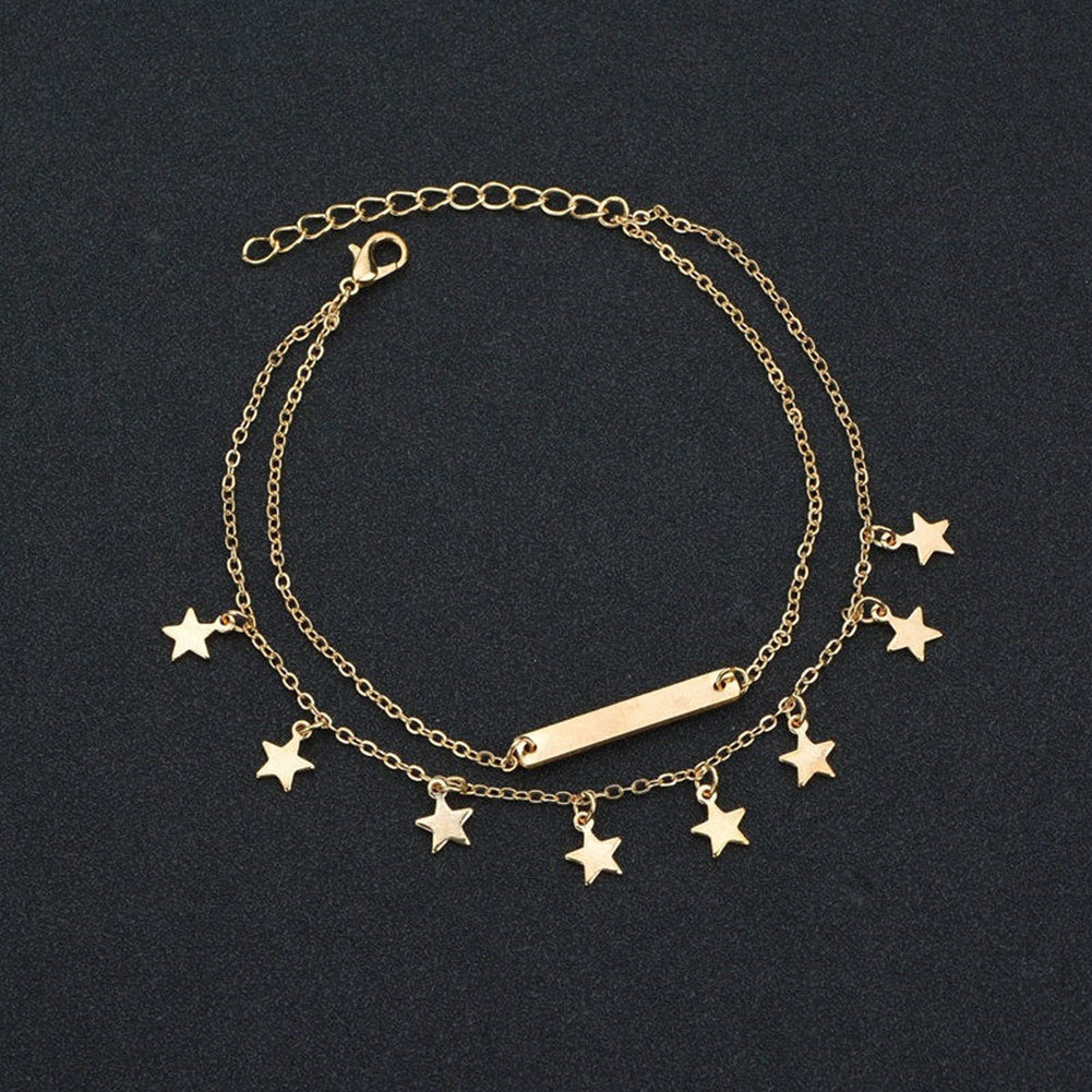 Women Dual-layer Star Pendant Anklet Ankle Bracelet Sandals Barefoot Jewelry