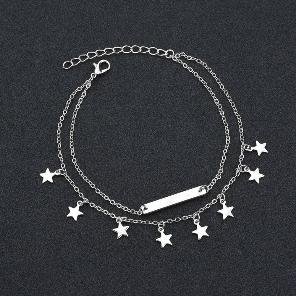 Women Dual-layer Star Pendant Anklet Ankle Bracelet Sandals Barefoot Jewelry
