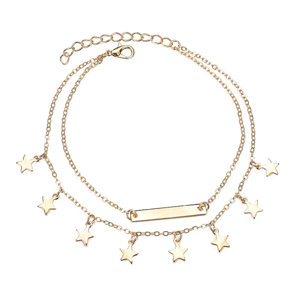 Women Dual-layer Star Pendant Anklet Ankle Bracelet Sandals Barefoot Jewelry