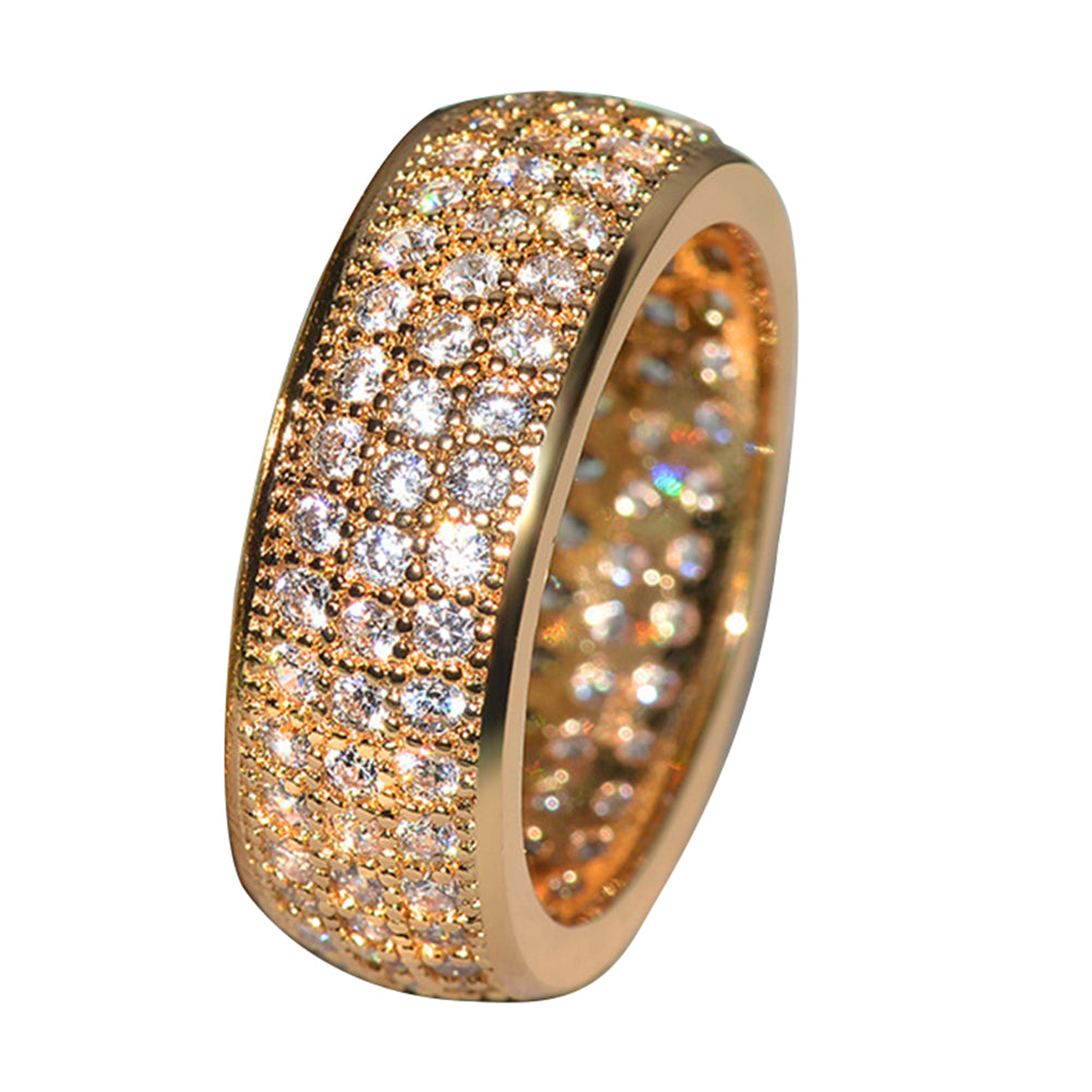 Men Women Luxury Three Row Cubic Zirconia Finger Ring Wedding Engagement Jewelry