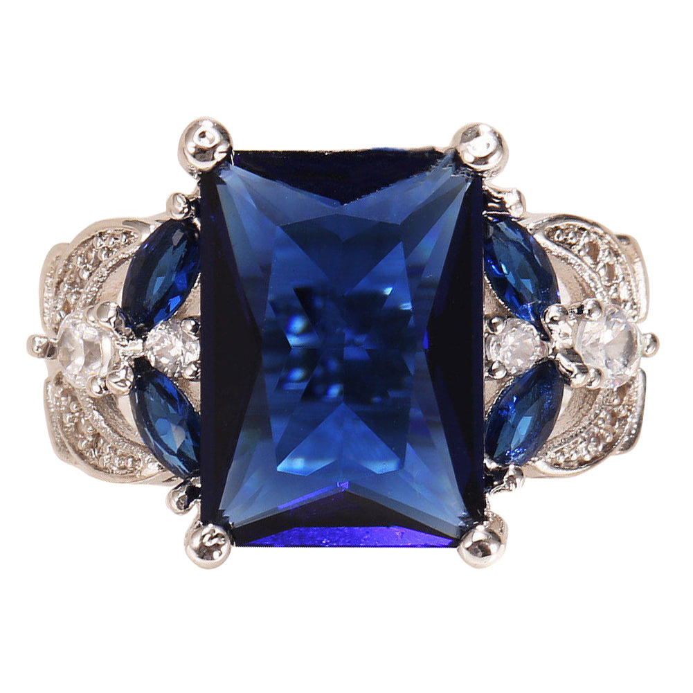 Fashion Women Faux Sapphire Shiny Rhinestone Engagement Proposal Ring Gift