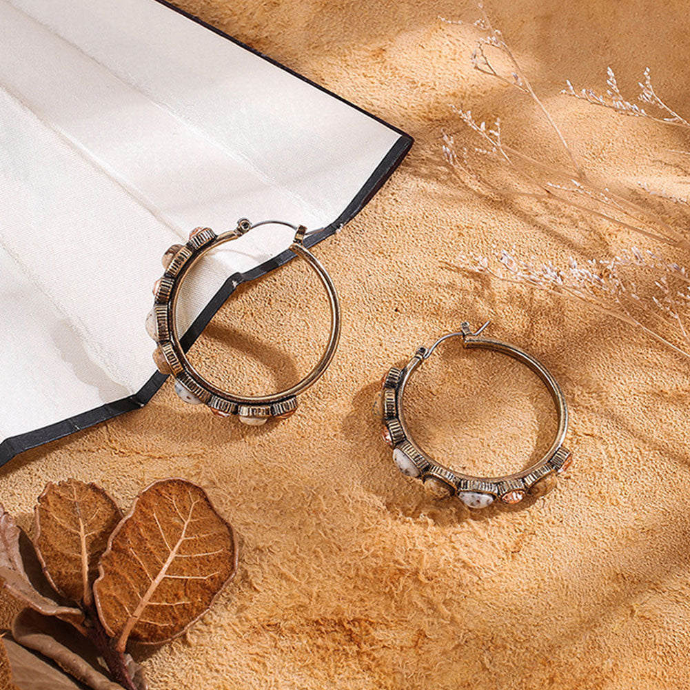 Women Fashion Resin Stone Rhinestone Inlaid Hoop Earrings Party Jewelry Gift