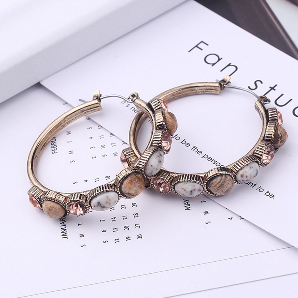 Women Fashion Resin Stone Rhinestone Inlaid Hoop Earrings Party Jewelry Gift