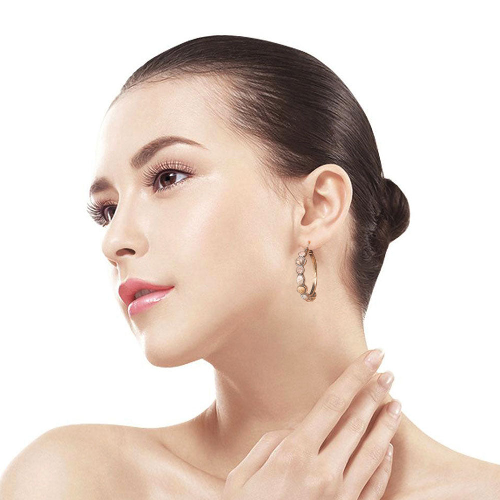 Women Fashion Resin Stone Rhinestone Inlaid Hoop Earrings Party Jewelry Gift