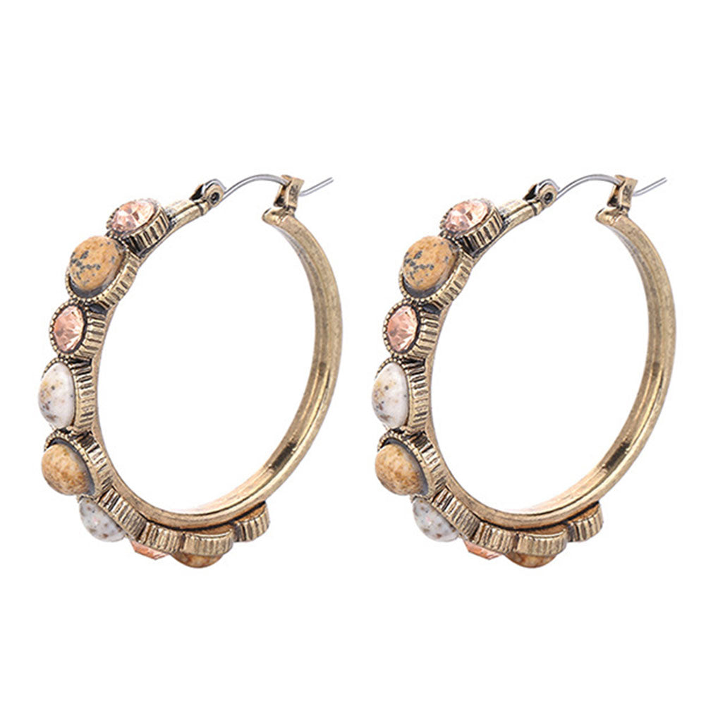 Women Fashion Resin Stone Rhinestone Inlaid Hoop Earrings Party Jewelry Gift