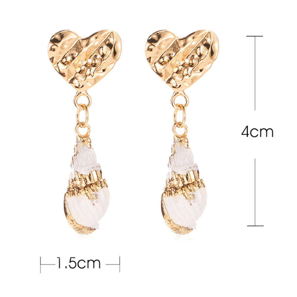 Ethnic Embossed Heart Conch Dangle Stud Earrings Women Summer Beach Jewelry Gift