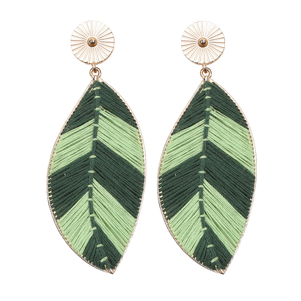 Bohemia Women's Woven Leaf Long Dangle Drop Stud Earrings Party Jewelry Gift