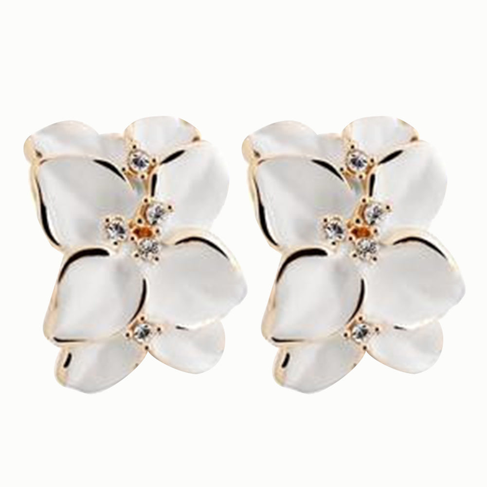 Cute Gardenia Flower Rhinestone Inlaid Ear Studs Women Earrings Jewelry Gift