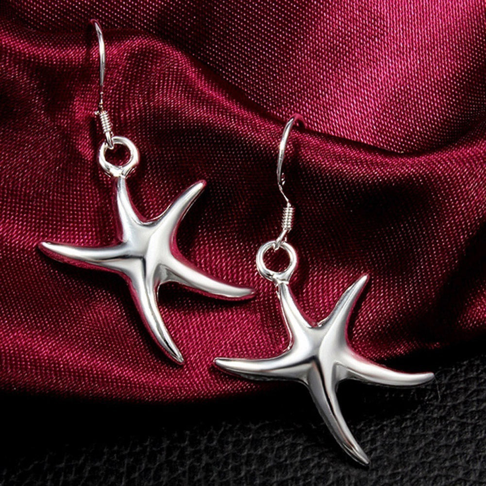 Party Women Fashion Silver Plated Starfish Pendant Hook Earrings Jewelry Gift