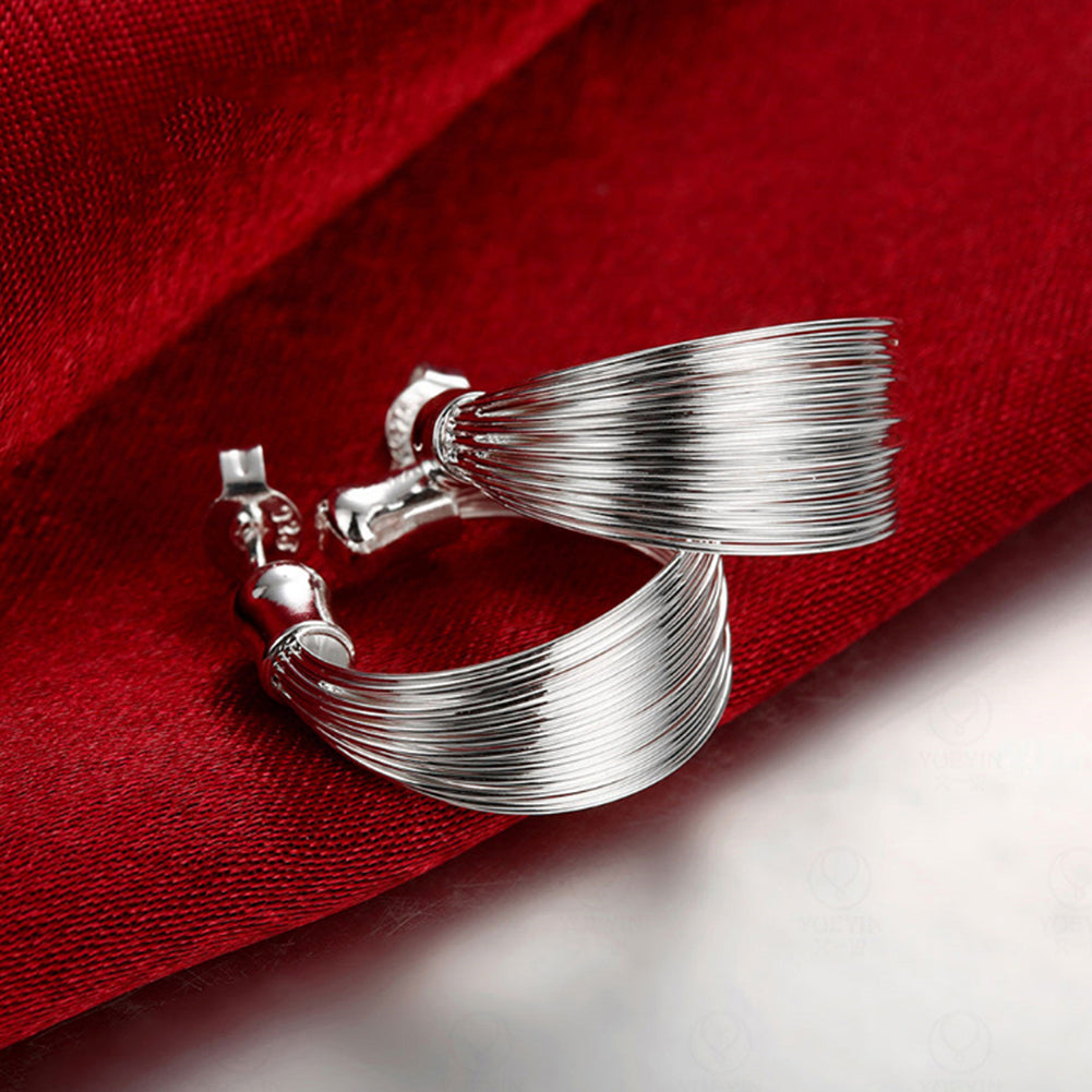 Fashion Women Multi-Lines Plated Open Semi Hoop Ear Stud Earrings Jewelry Gift