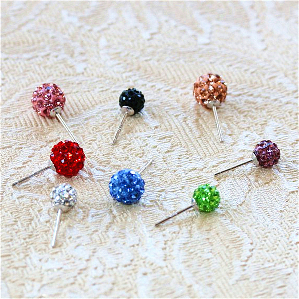 Women Fashion Rhinestone Inlaid Flower Bud Ball Ear Studs Fine Earrings Jewelry