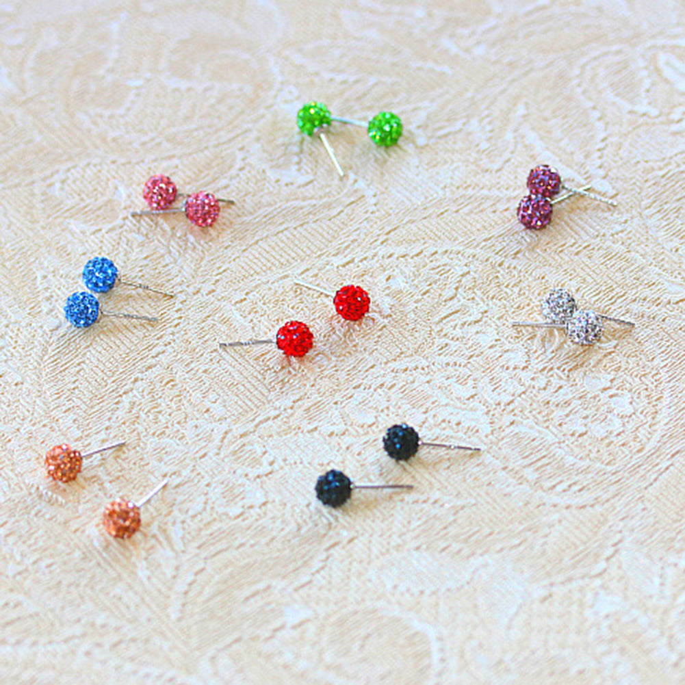 Women Fashion Rhinestone Inlaid Flower Bud Ball Ear Studs Fine Earrings Jewelry