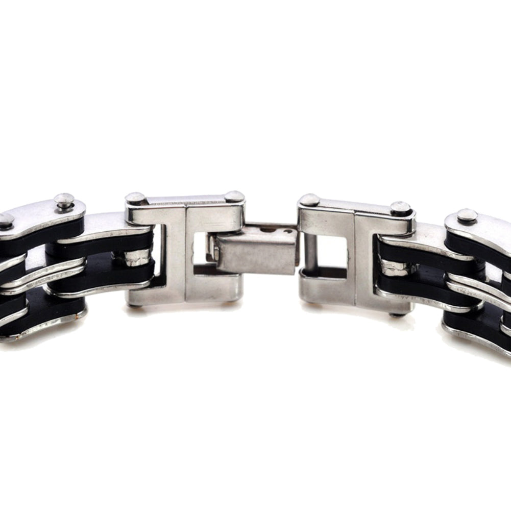 Men Fashion Stainless Steel Rubber Bracelet Bangle Jewelry Party Club Wristband