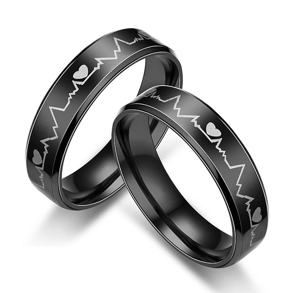 Glow in The Dark Heart Rate Electrocardiogram Stainless Steel Couple Finger Ring