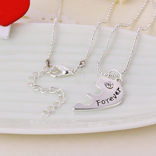 3Pcs Women's Best Friends Forever Split Heart Friendship Necklace Set Jewelry