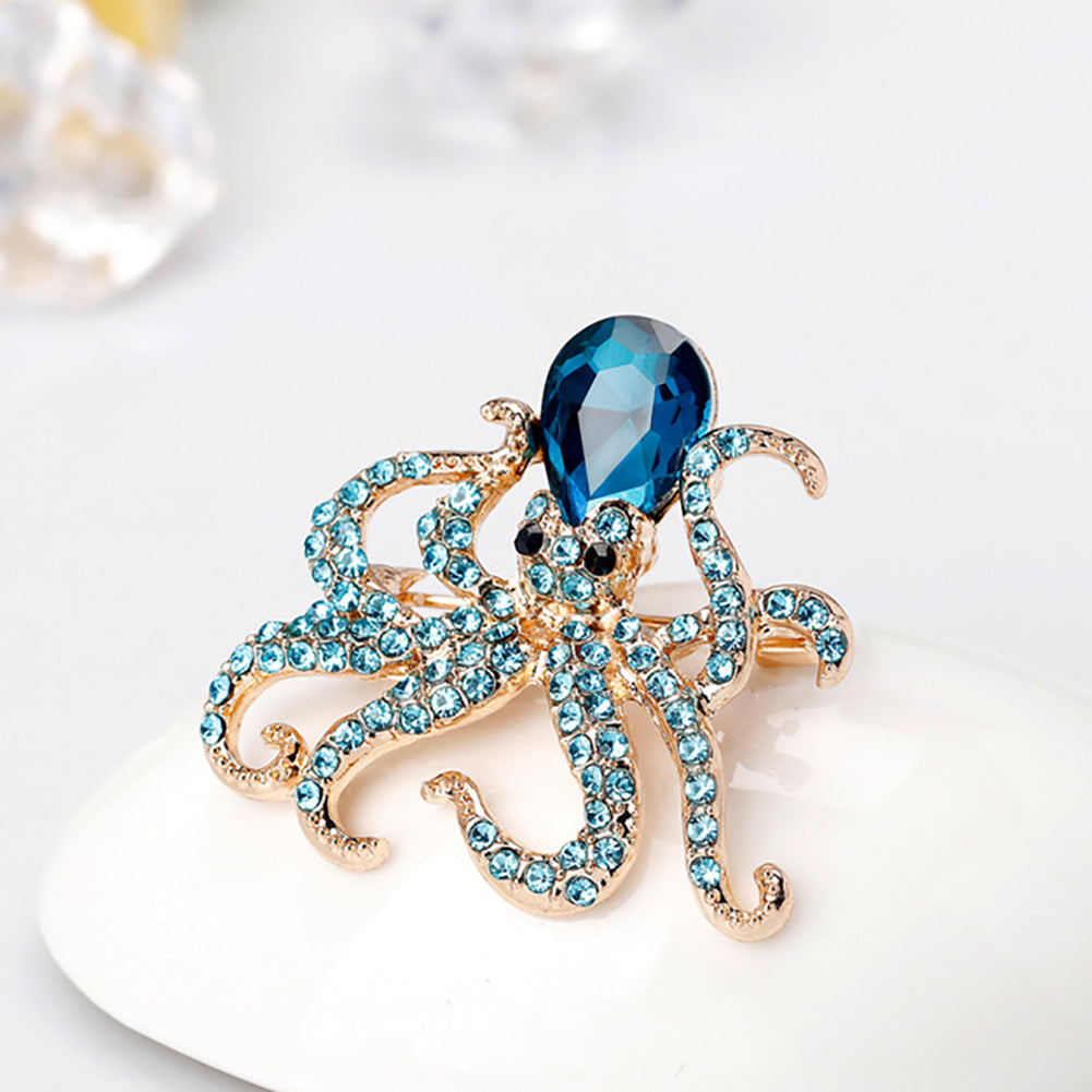 Women Fashion Rhinestones Octopus Brooch Pins Badge Coat Dress Decor Jewelry