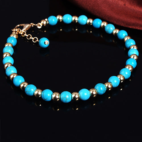 Boho Double Layers Rhinestone Flower Turquoise Foot Chain Anklet Ankle Bracelet