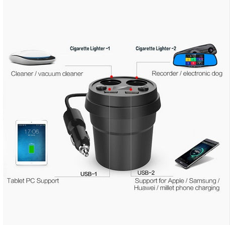 Cup Car Charger Multi-function Display Voltage 3.1A 2 USB Car-charger DC12-24V Cigarette Lighter Splitter For GPS DVR Charge