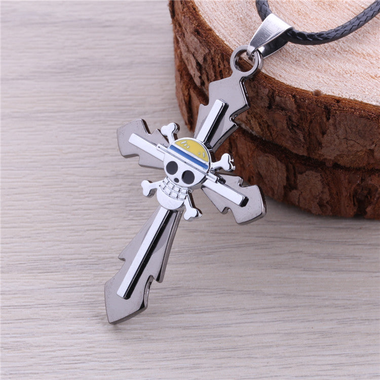 One Piece Skull Marks Cross Necklace