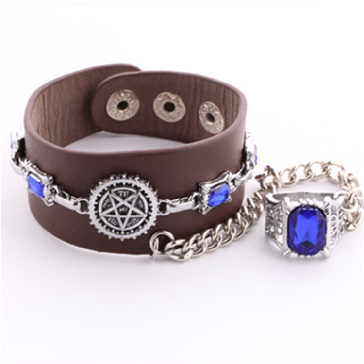 Black Butler Kuroshitsuji Sapphire Star Magic Circle Bracelet Ring Set