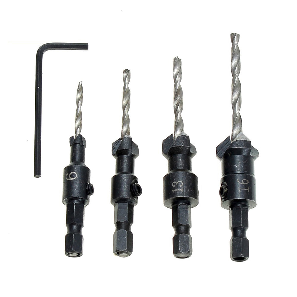 4Pcs HSS Tapered Hex Shank Quick Change Woodworking Countersink Drill Bit Reamer