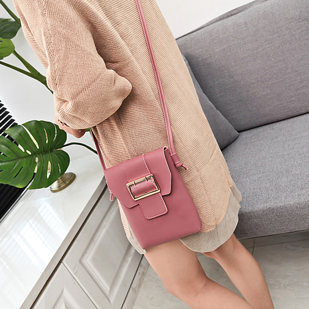 Women Fashion Small Faux Leather Cross Body Bag Shoulder Phone Solid Color Purse
