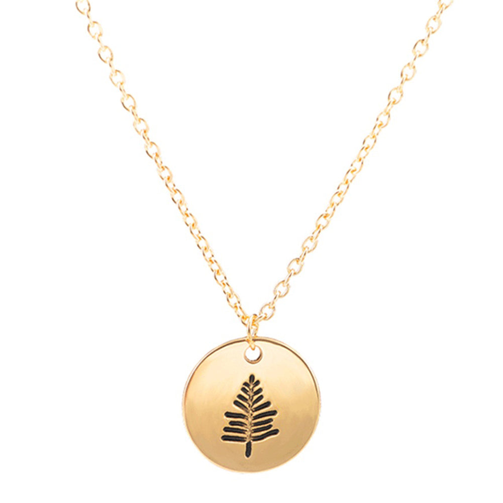 Fashion Women Round Leaf Carving Pendant Necklace Adjustable Chain Jewelry Gift