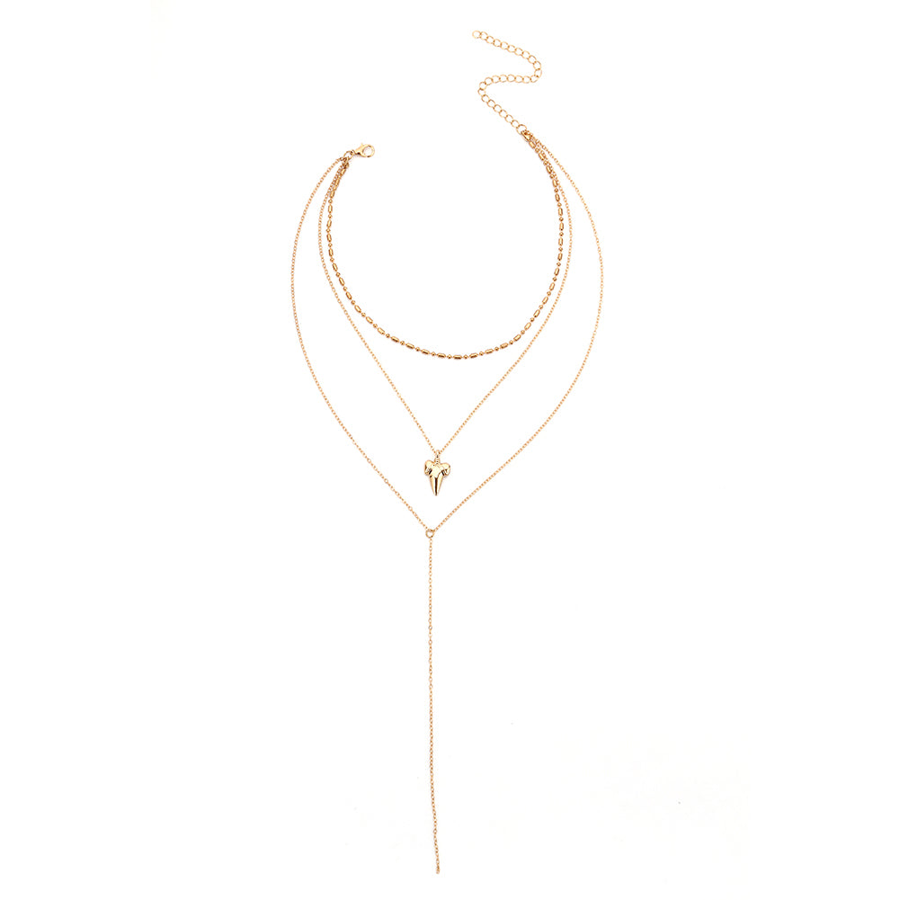Women Fashion Multilayer Shark's Tooth Pattern Necklaces Chain Choker Jewelry