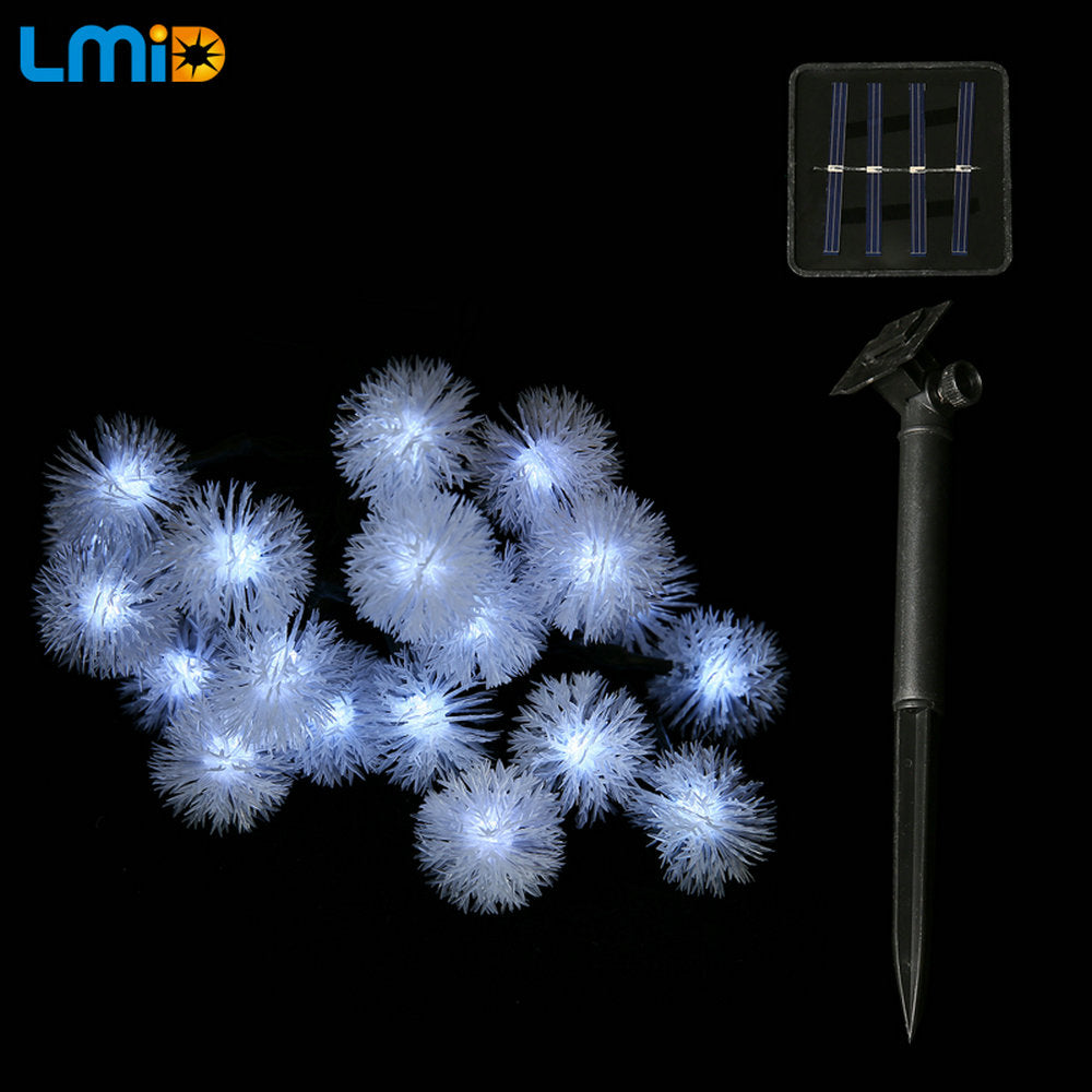 Solar Lamps 4.8M 20LEDs Fairy Snowball Snowflake Garland String Light Waterproof Outdoor Decoration Christmas Garden