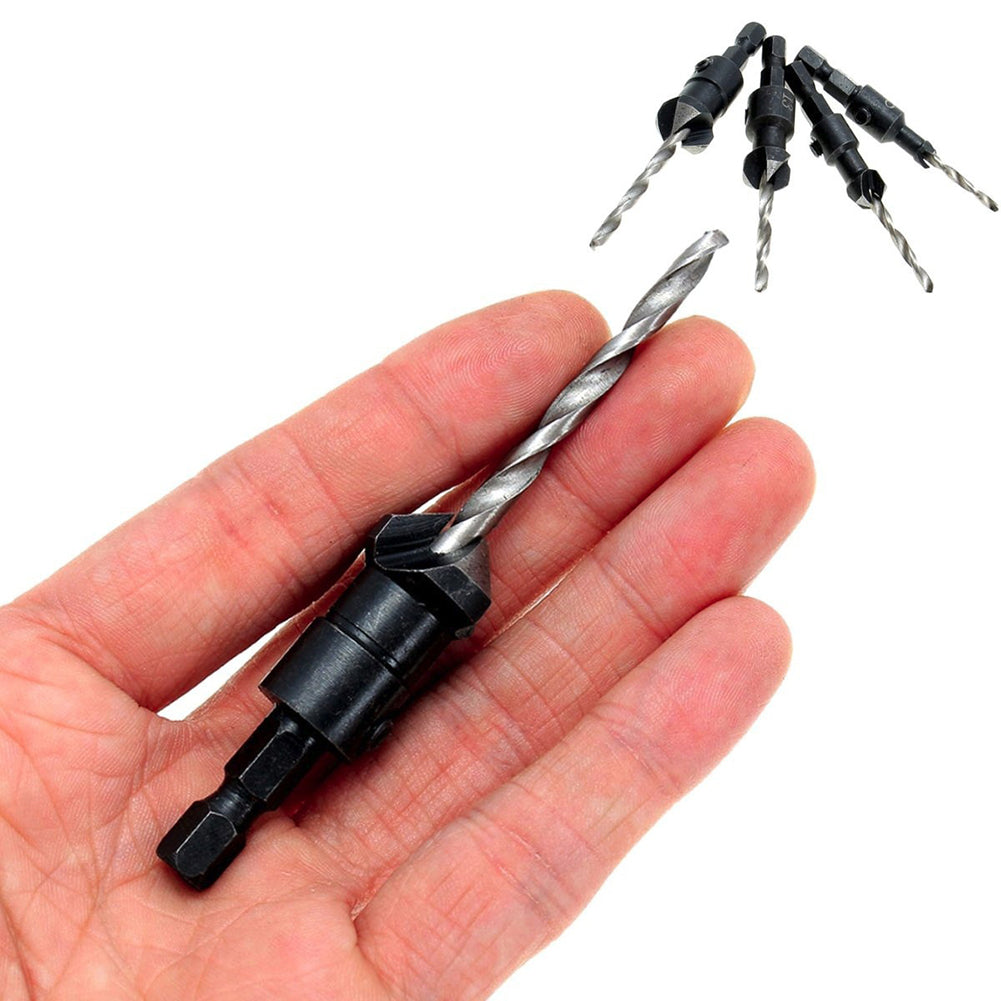 4Pcs HSS Tapered Hex Shank Quick Change Woodworking Countersink Drill Bit Reamer