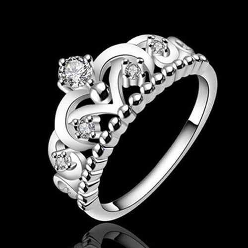 Woman Fashion Rhinestone Pretty Crown Princess Knuckle Finger Ring Jewelry