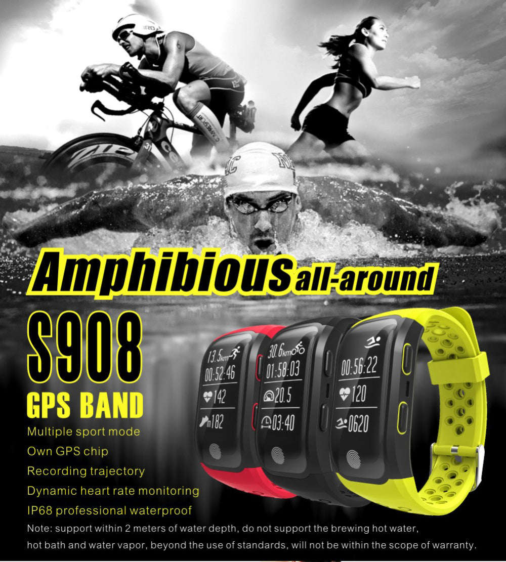 Newest S908 GPS Sport Smart Band Heart Rate IP68 Waterproof Sleep Monitor Pedometer Smart Bracelet For Android IOS Phone